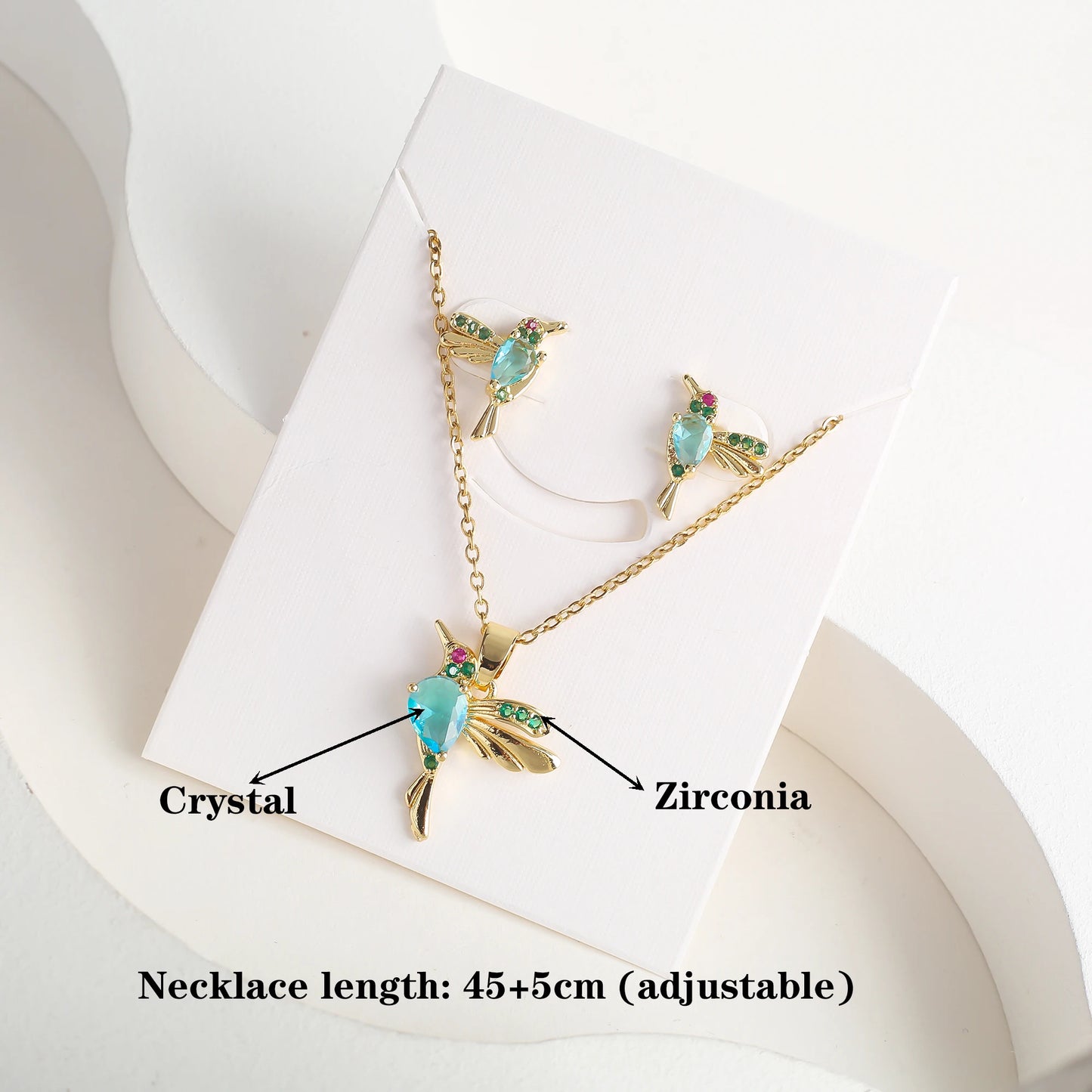 Crystal Hummingbird Pendant Necklace Earring Set