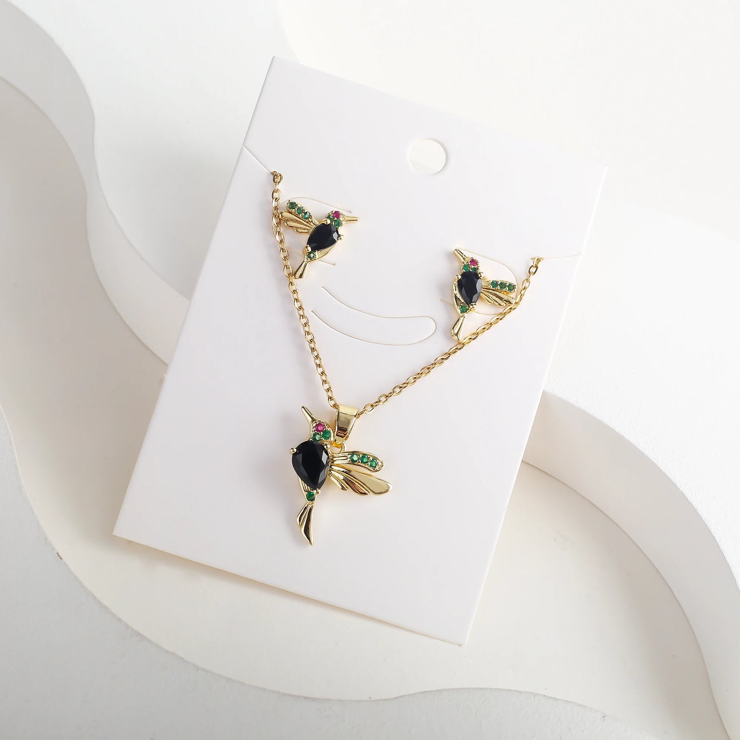 Crystal Hummingbird Pendant Necklace Earring Set