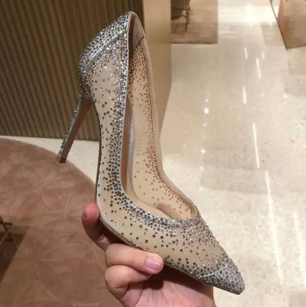 Sexy Mesh Rhinestone Patchwork High Heel Shoes