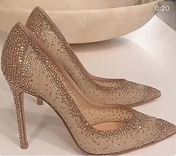 Sexy Mesh Rhinestone Patchwork High Heel Shoes