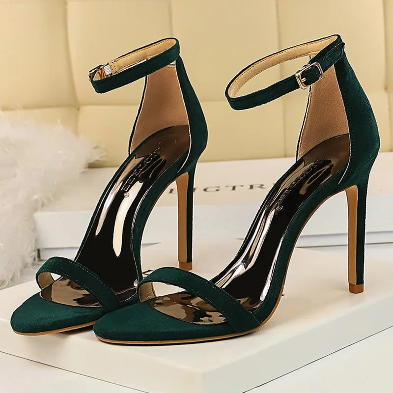 Crystal Glitter Satin Strap Heels