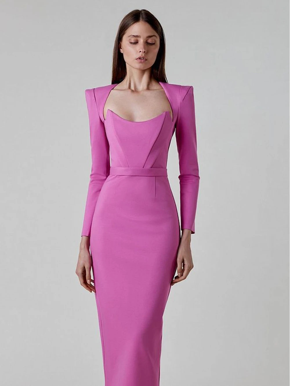 Long Sleeve V Neck Bandage Dress