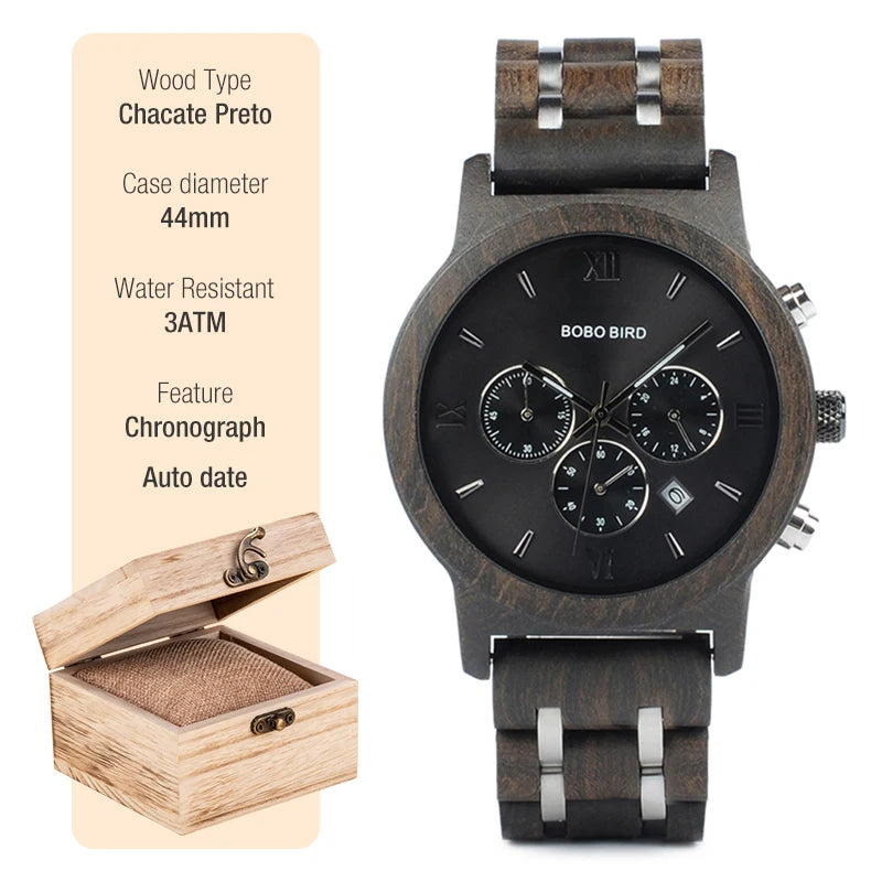 Stylish Wood Timepieces Chronograph Military Quartz Watches