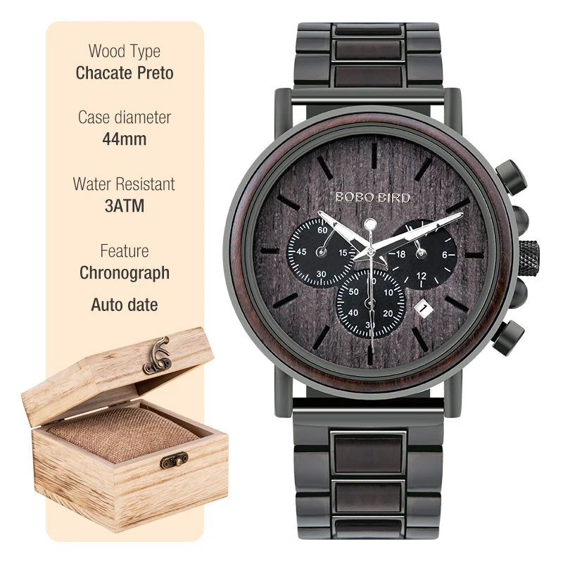 Stylish Wood Timepieces Chronograph Military Quartz Watches