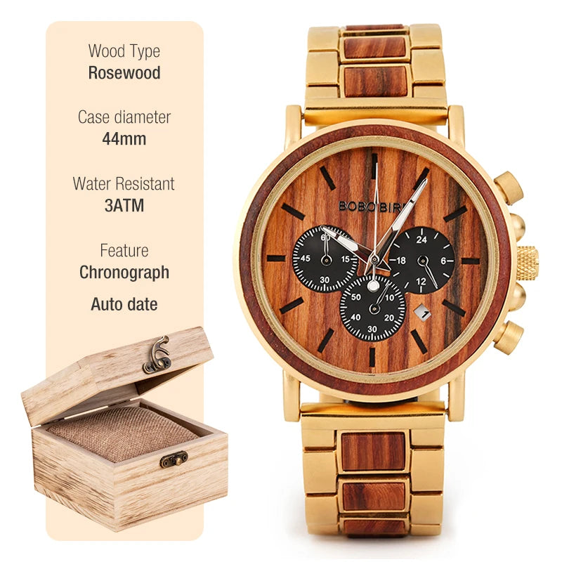 Stylish Wood Timepieces Chronograph Military Quartz Watches