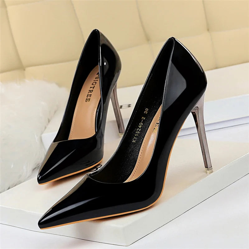 2023 Women 10.5cm High Heels Blue Green Valentine Pumps Luxury Glossy Stripper Stiletto Wedding Bridal Fetish Shoes Plus Size 43