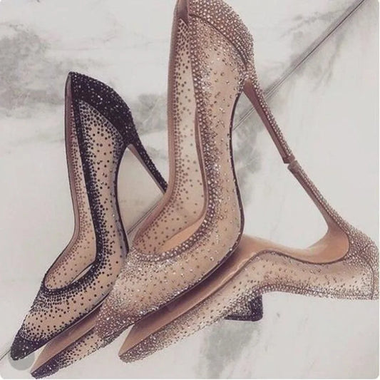 Sexy Mesh Rhinestone Patchwork High Heel Shoes