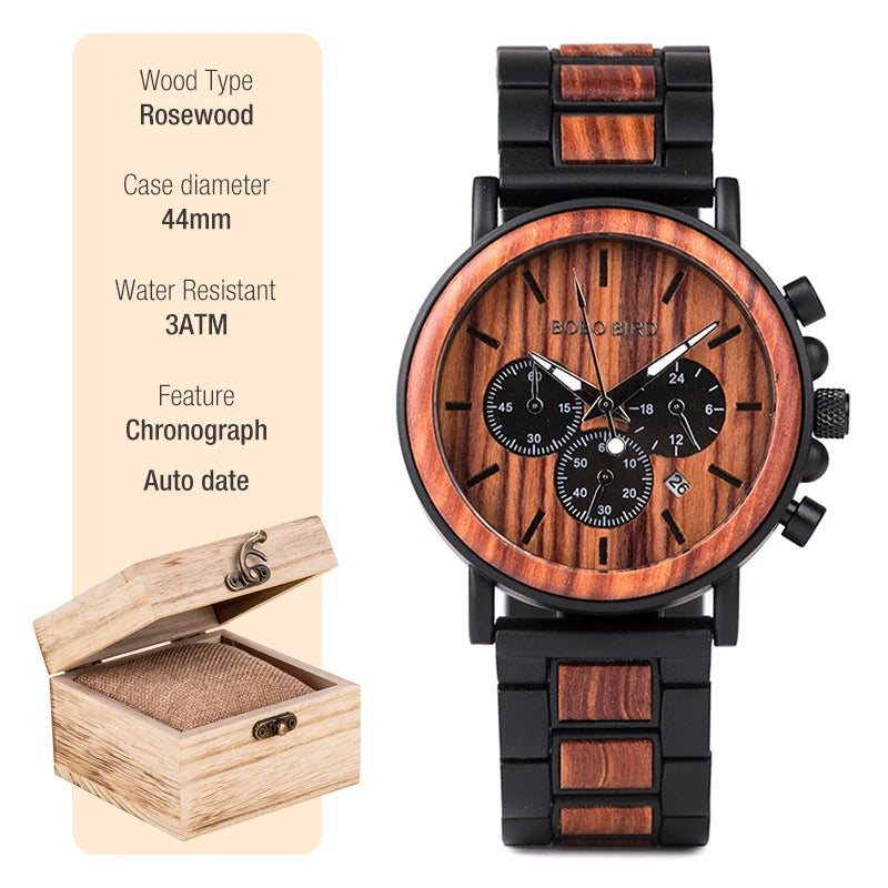 Stylish Wood Timepieces Chronograph Military Quartz Watches