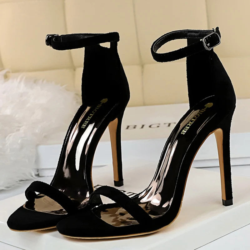 Crystal Glitter Satin Strap Heels