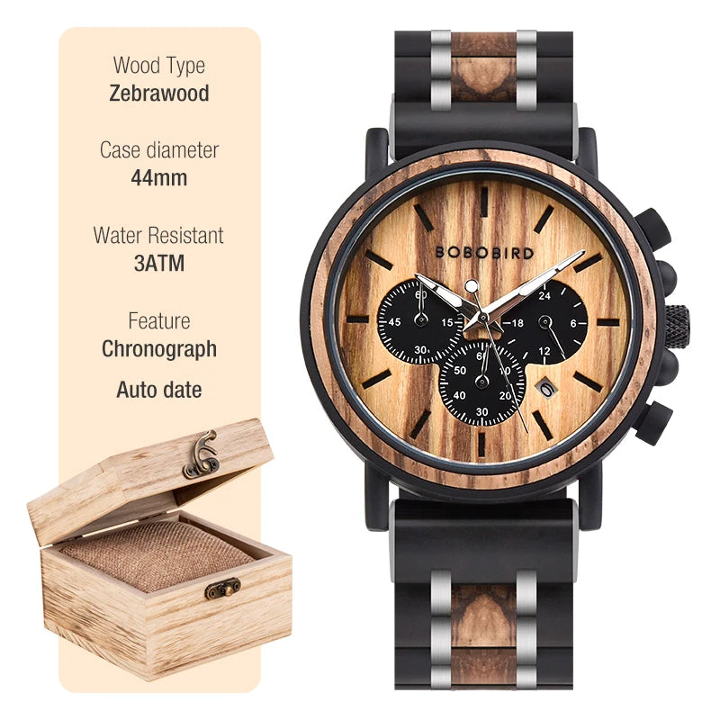 Stylish Wood Timepieces Chronograph Military Quartz Watches