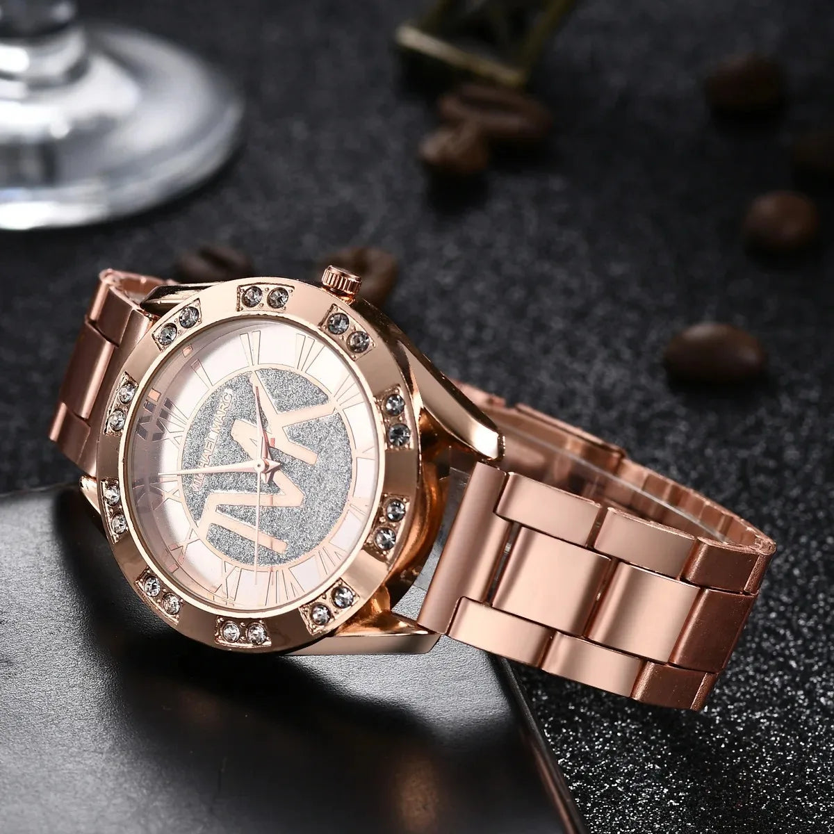 Crystal Diamond Luxury Brand Gold WristWatch