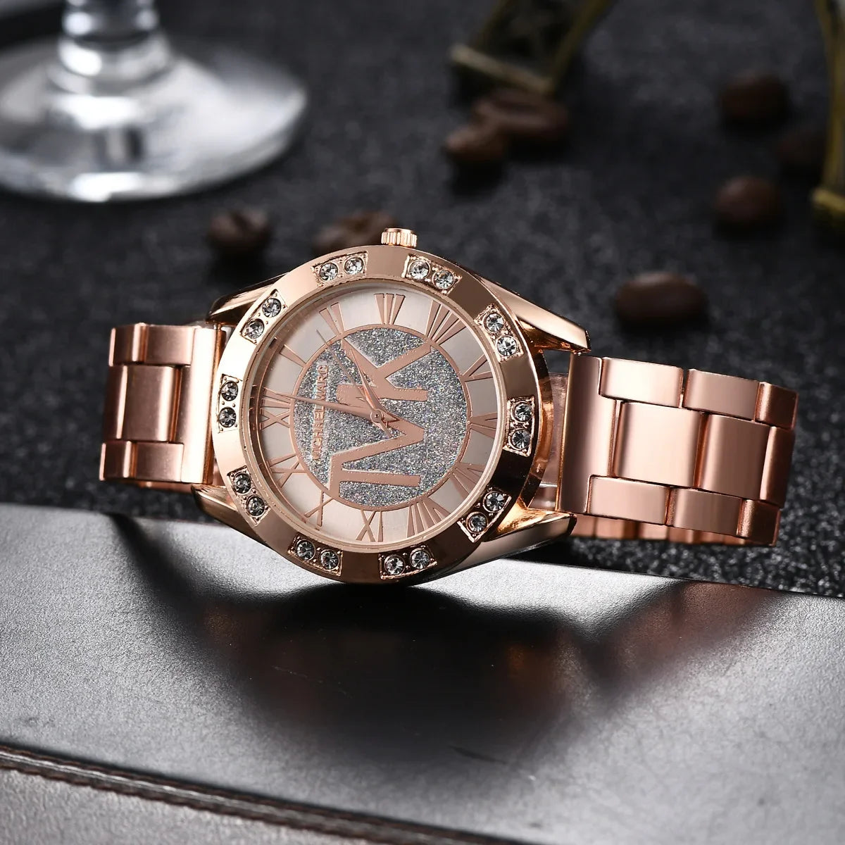 Crystal Diamond Luxury Brand Gold WristWatch