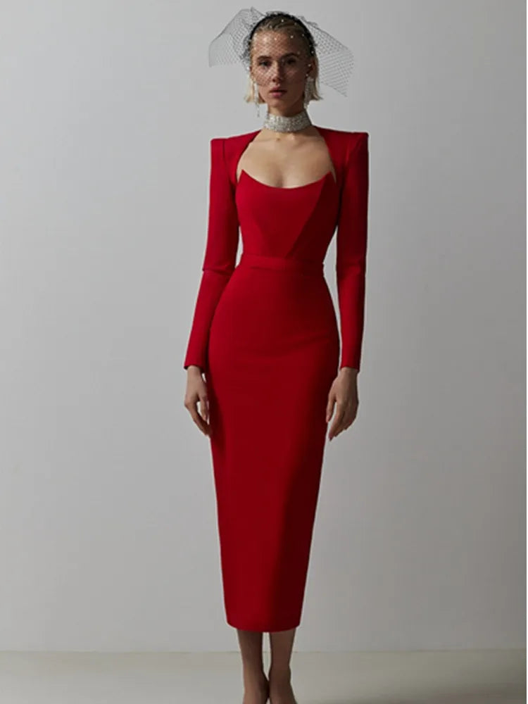 Long Sleeve V Neck Bandage Dress