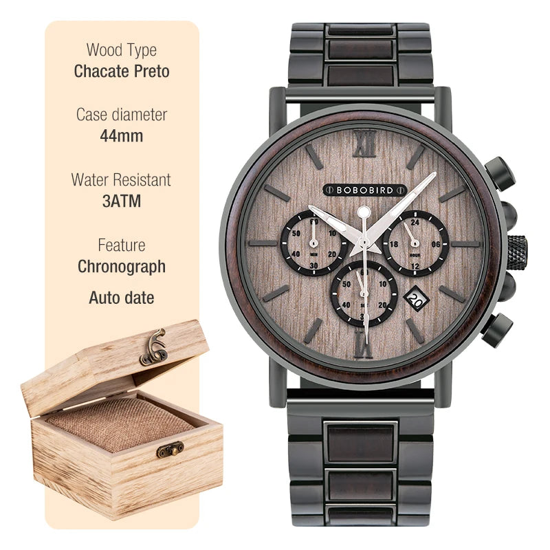 Stylish Wood Timepieces Chronograph Military Quartz Watches