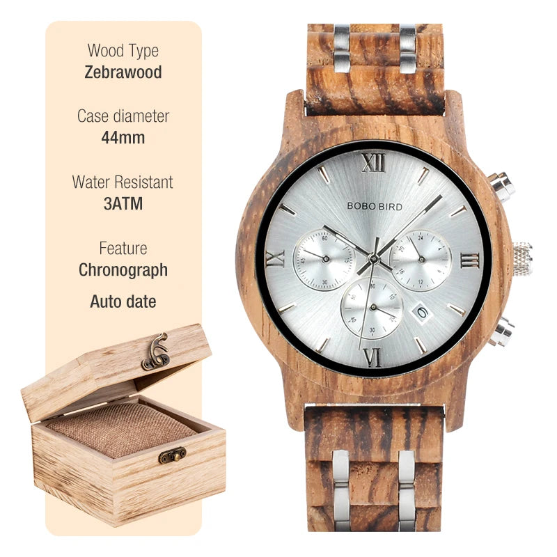 Stylish Wood Timepieces Chronograph Military Quartz Watches