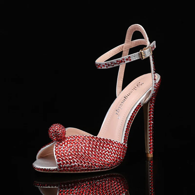 Pearl Studs Peep Toe High Heels