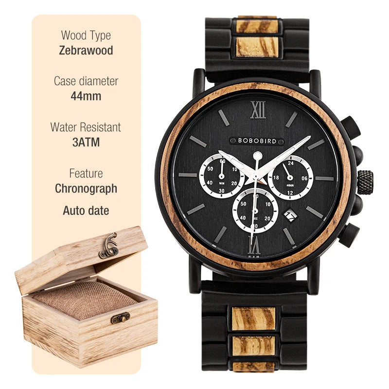 Stylish Wood Timepieces Chronograph Military Quartz Watches