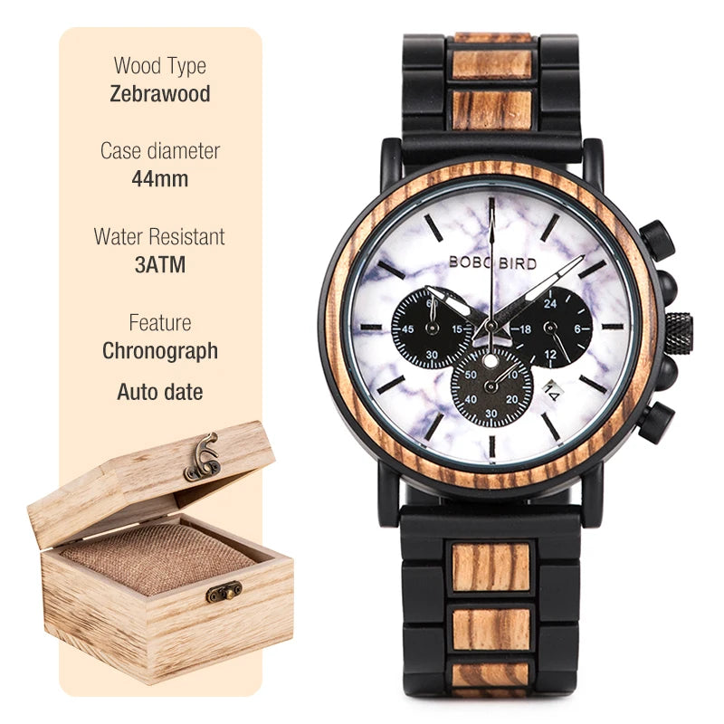 Stylish Wood Timepieces Chronograph Military Quartz Watches