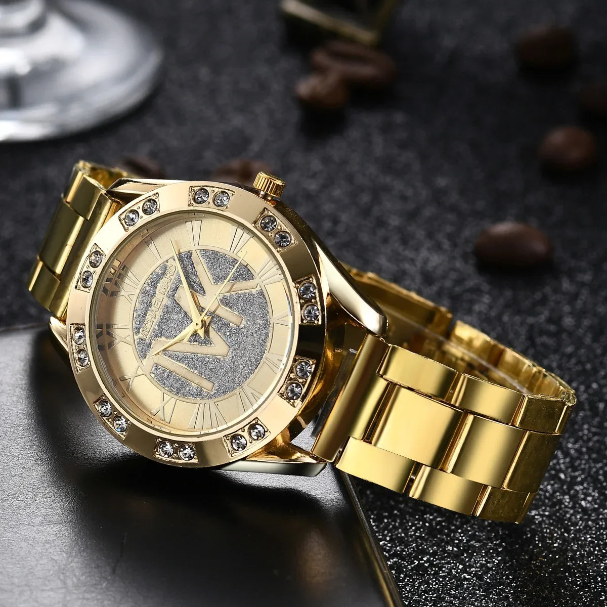 Crystal Diamond Luxury Brand Gold WristWatch