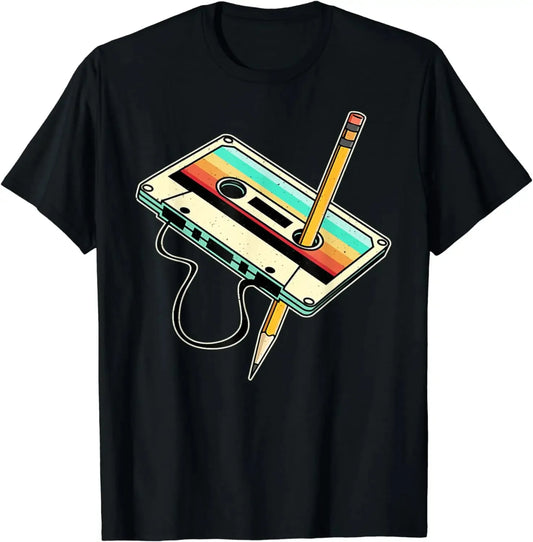 80s Cassette Tape Pencil Retro Vintage Throwback Music T-Shirt