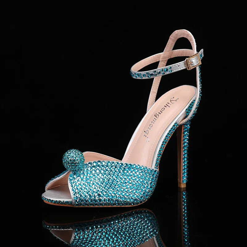 Pearl Studs Peep Toe High Heels