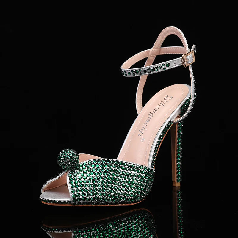 Pearl Studs Peep Toe High Heels